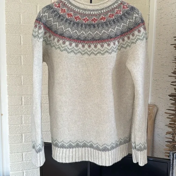 LL Bean Classic Heritage Fair Isle Cream Gray 100% Lambs Wool Women’s Sweater M - Picture 13 of 17